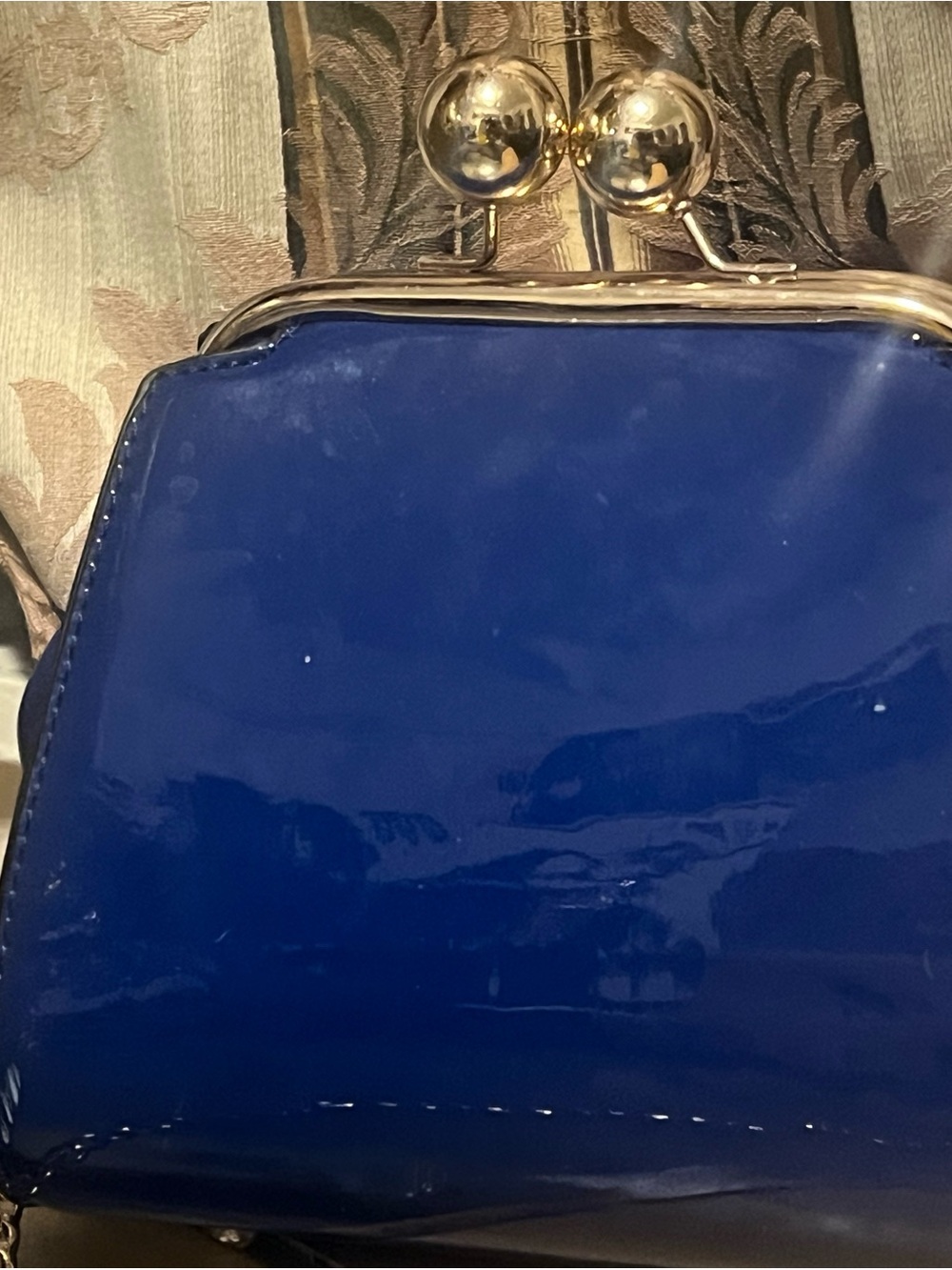 Patent Kiss-Lock Crossbody Bag - Deep Blue